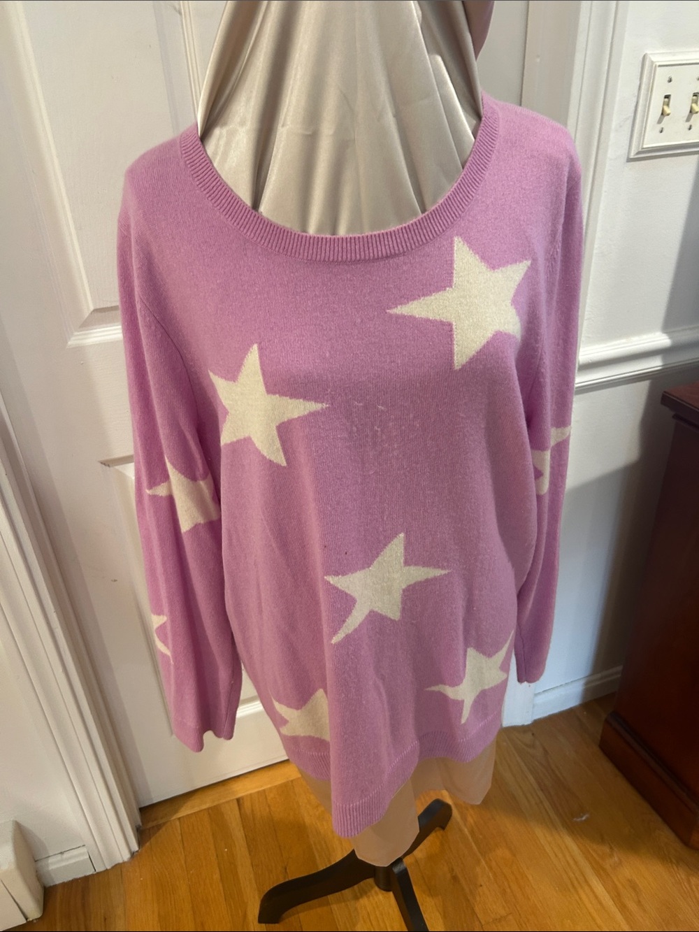 Talbots Pink Star-Pattern Scoop Neck Sweater